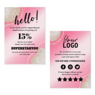 Glam Pink Glitter Thank You Discount Insert Card