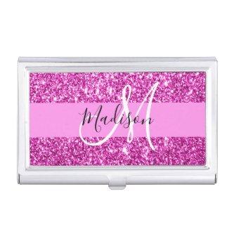 Glam Pink & Magenta Glitter Sparkle Monogram Name  Case