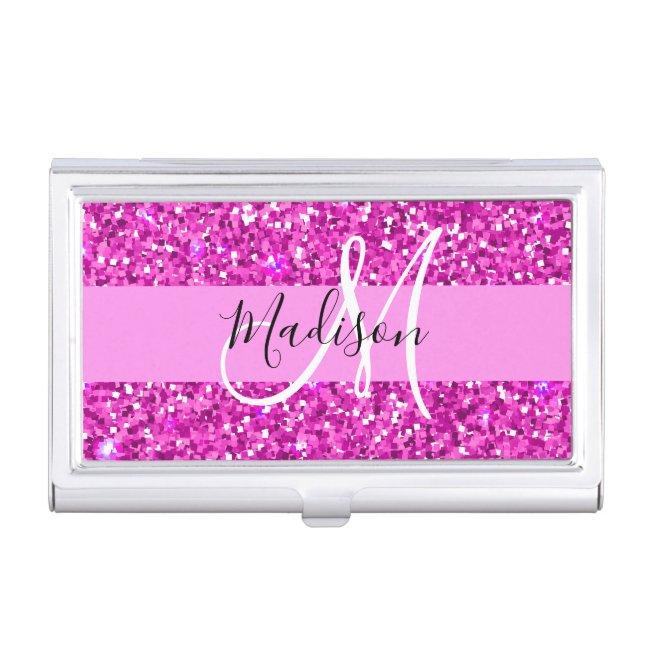 Glam Pink & Magenta Glitter Sparkle Monogram Name Case