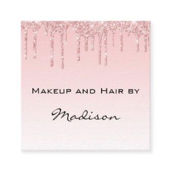 Glam Pink Rose Gold Glitter Drips Makeup Artist Square