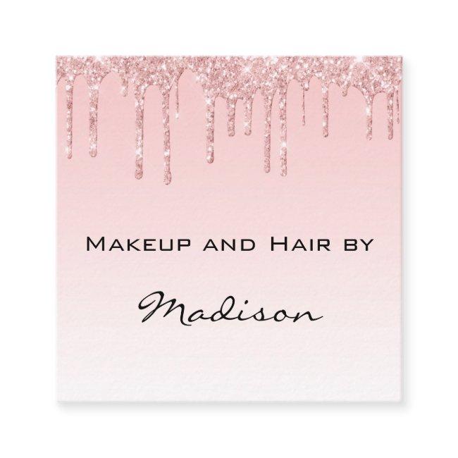 Glam Pink Rose Gold Glitter Drips Makeup Artist Square