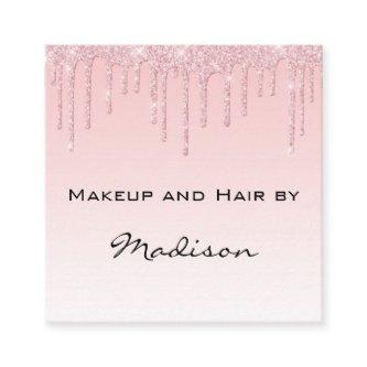 Glam Pink Rose Gold Glitter Drips Makeup Artist Square