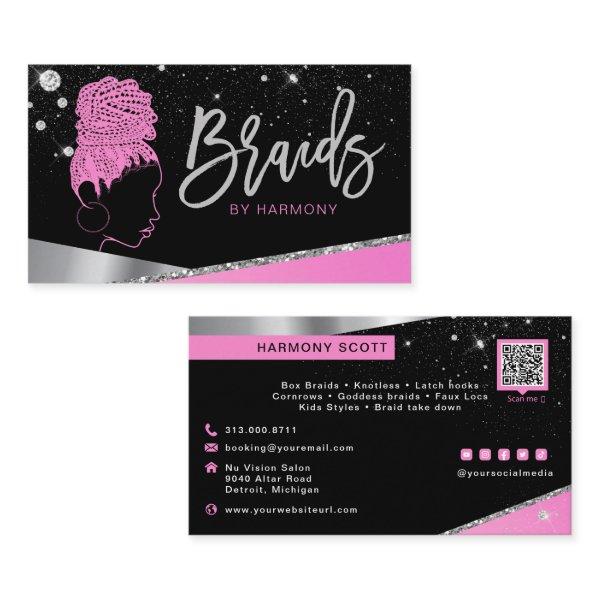 Glam Pink Silver Glitter Diamonds Hair Braiding Bu