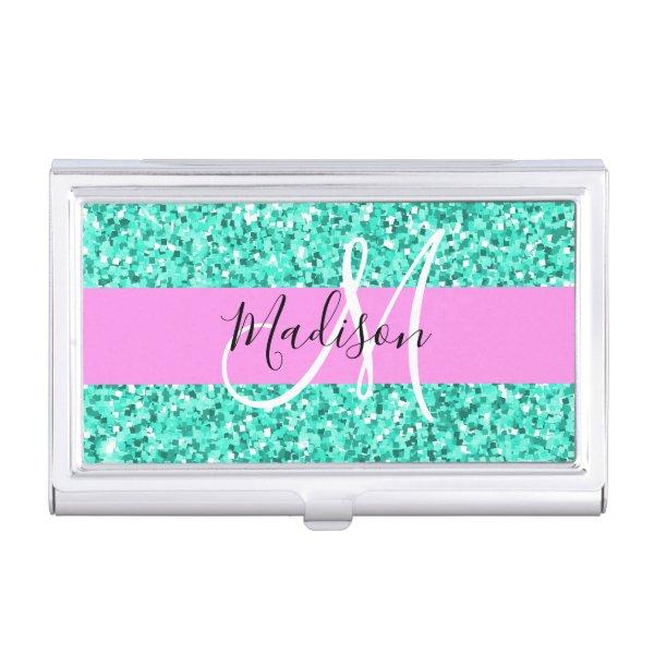 Glam Pink Turquoise Glitter Sparkles Monogram Name  Case