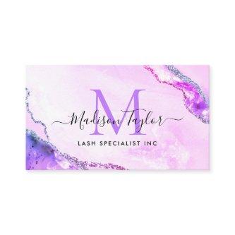 Glam Purple Violet Glitter Marble Agate Monogram