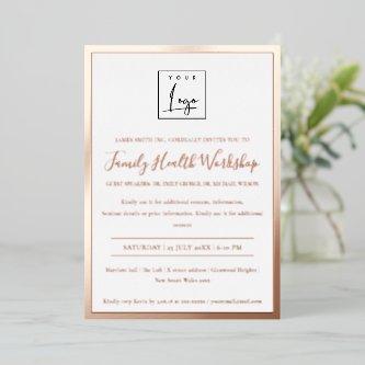 Glam Rose Gold Foil Your Logo Workshop Gala Event  Foil Invitation