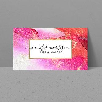 Glam Script Bright Pink Watercolor Faux Gold Dust