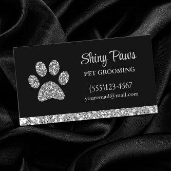 Glam Silver Glitter Dog Paw Print Pet Grooming