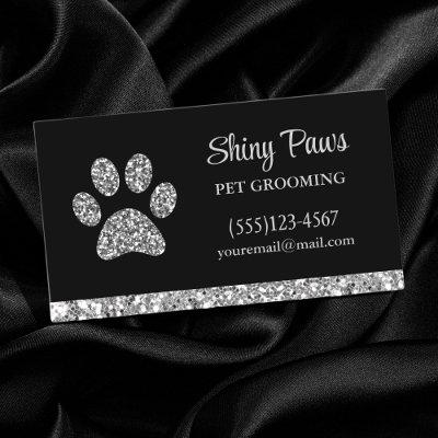 Glam Silver Glitter Dog Paw Print Pet Grooming