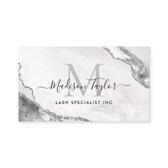 Glam Silver Gray Glitter Marble Agate Monogram QR