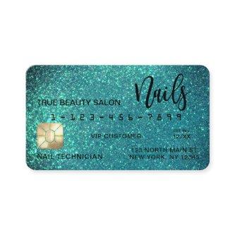 Glam Sparkly Teal Glitter Credit Card Nail Tech