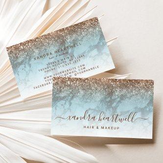 Glam Turquoise Marble Bronze Glitter Script