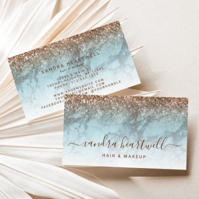 Glam Turquoise Marble Bronze Glitter Script