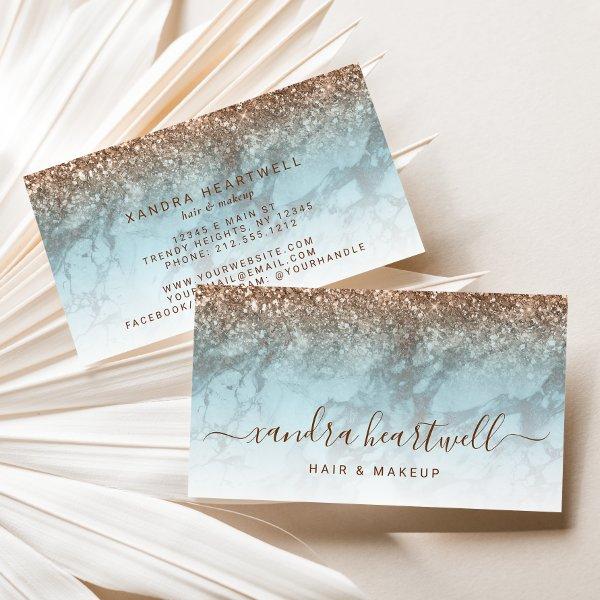 Glam Turquoise Marble Bronze Glitter Script