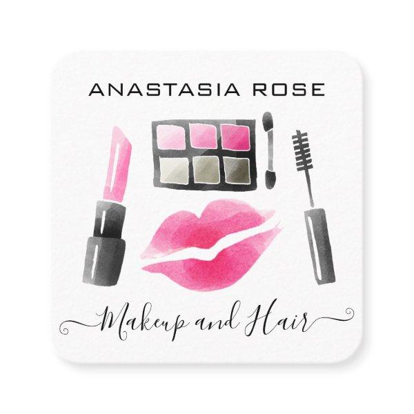 Glam White & Pink Lipstick Eyeshadow Makeup Artist Square