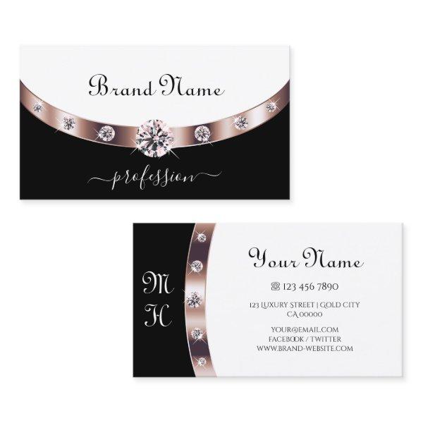 Glamorous Black and White Rose Gold with Initials