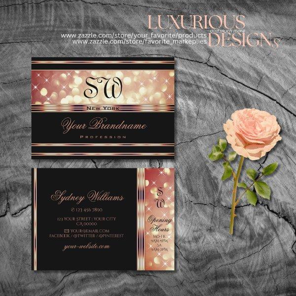 Glamorous Black Rose Gold Sparkle Glitter Monogram