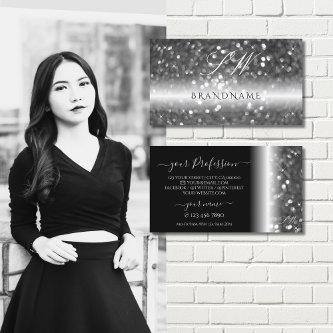 Glamorous Black Silver Sparkling Glitter Initials