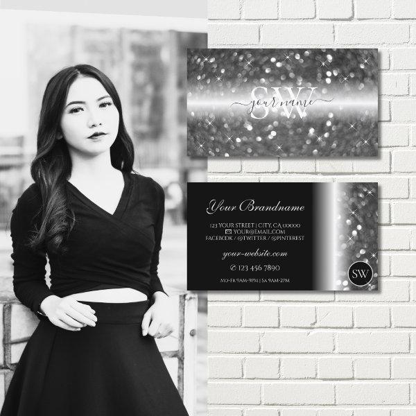 Glamorous Black Silver Sparkling Glitter Monogram