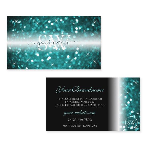 Glamorous Black Teal Sparkling Glitter Monogram