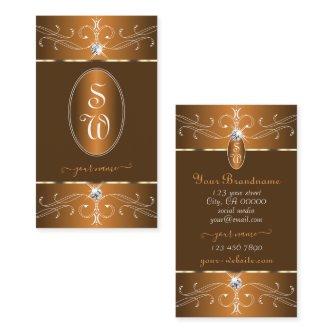 Glamorous Brown Orange Ornate Ornaments Monogram