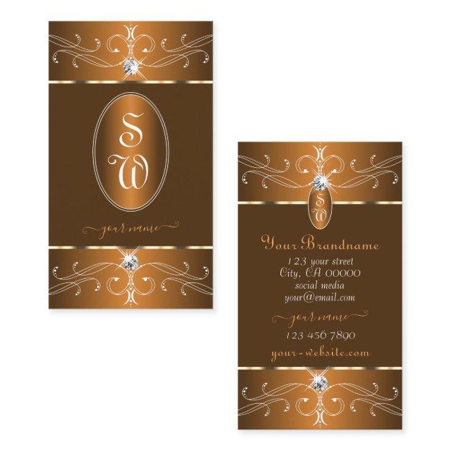Glamorous Brown Orange Ornate Ornaments Monogram