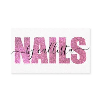 Glamorous Chic Pink Glitter Typography Nail Artist