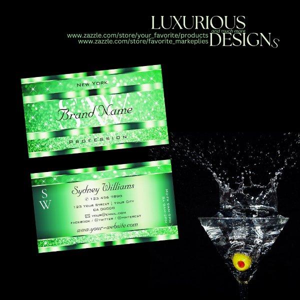 Glamorous Emerald Green Glitter Stars and Monogram