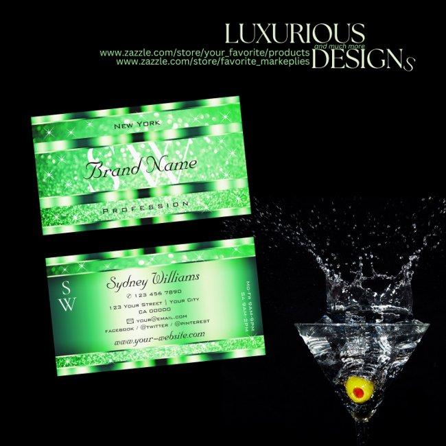 Glamorous Emerald Green Glitter Stars and Monogram