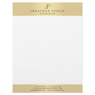 Glamorous Faux Gold Elegant Monogram Modern Plain Letterhead