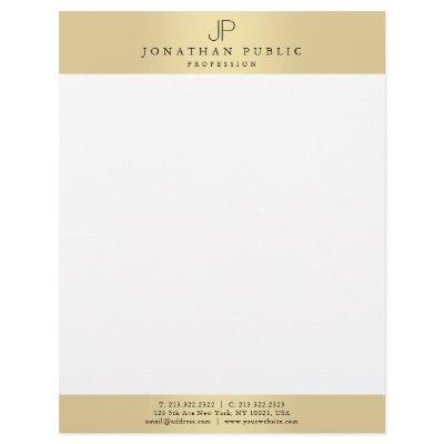 Glamorous Faux Gold Elegant Monogram Modern Plain Letterhead