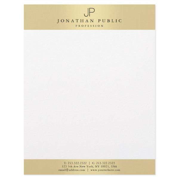 Glamorous Faux Gold Elegant Monogram Modern Plain Letterhead