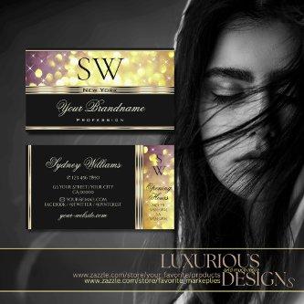 Glamorous Gold Purple Glitter Stars Monogram Black