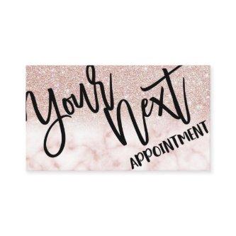 Glamorous Modern Chic Rose Gold Glitter Marble Appointment Card