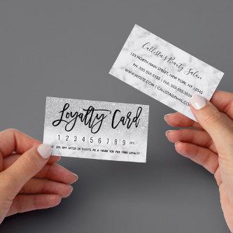 Glamorous Modern Chic Silver Glitter Marble Loyalty Card