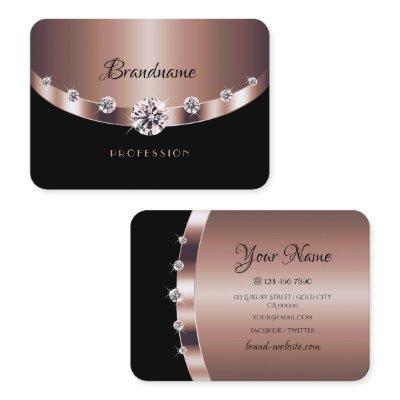 Glamorous Rose Gold Black Jewels Faux Rhinestones