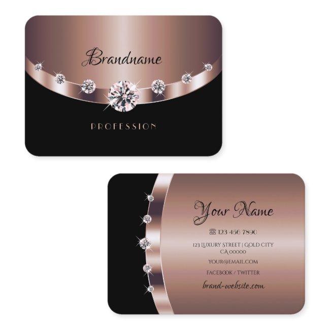 Glamorous Rose Gold Black Jewels Faux Rhinestones