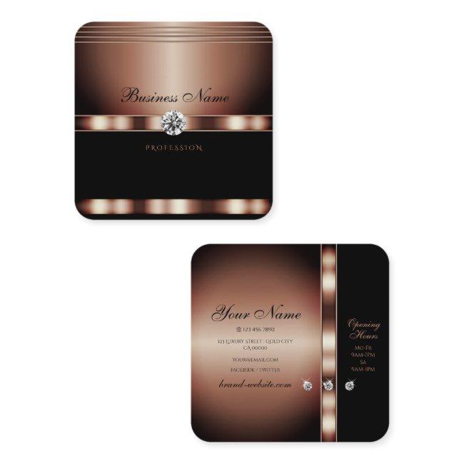 Glamorous Rose Gold Black with Faux Rhinestones Square