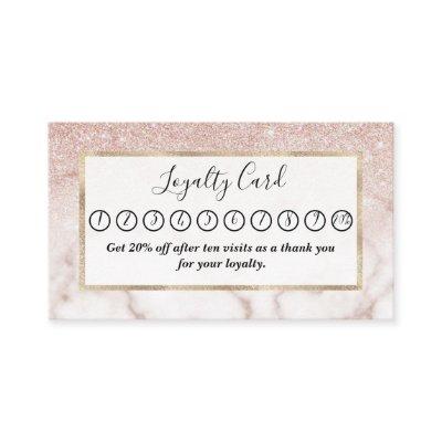 Glamorous Rose Gold White Glitter Marble Gradient Loyalty Card