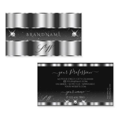 Glamorous Silver Black Sparkling Diamonds Initials