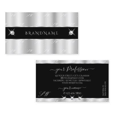 Glamorous Silver Black Sparkling Diamonds Initials