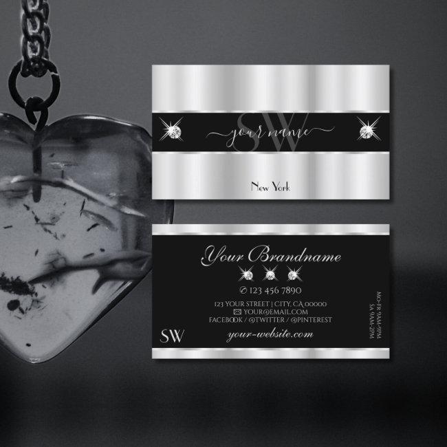 Glamorous Silver Black Sparkling Diamonds Monogram