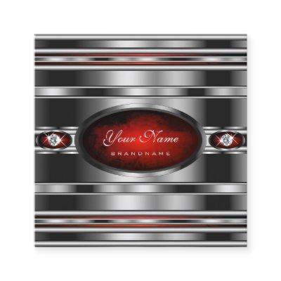 Glamorous Silver Effect Red Marble with Diamonds  Square