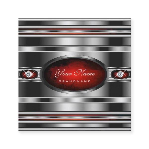 Glamorous Silver Effect Red Marble with Diamonds  Square