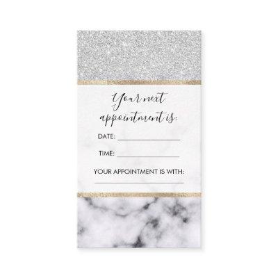 Glamorous Silver White Glitter Marble Gradient Appointment Card