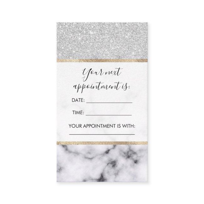 Glamorous Silver White Glitter Marble Gradient Appointment Card