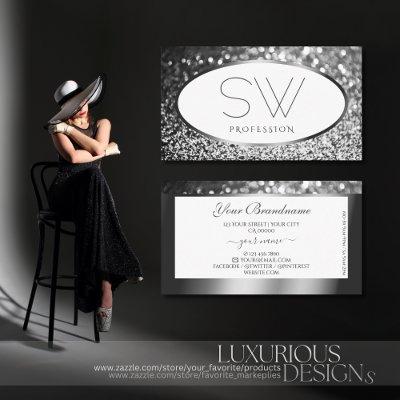 Glamorous Silver White Sparkle Glitter Monogram