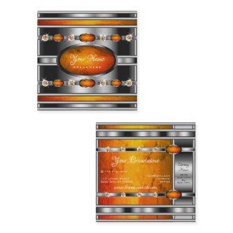 Glamorous Silver with Orange Marble and Diamonds Square