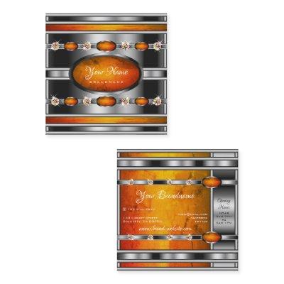 Glamorous Silver with Orange Marble and Diamonds Square