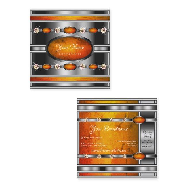 Glamorous Silver with Orange Marble and Diamonds Square